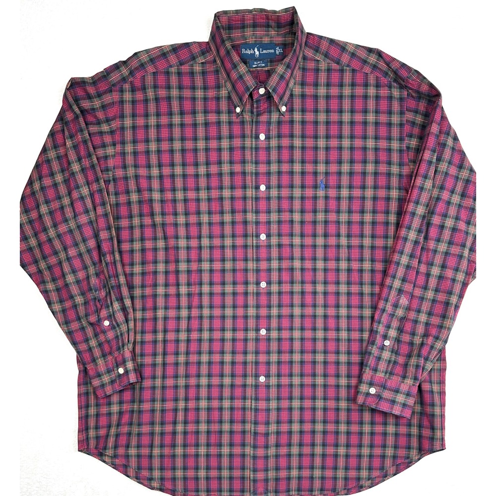 Polo‎ Ralph Lauren Blake Shirt Mens XL Red Green Plaid Cotton Button Down